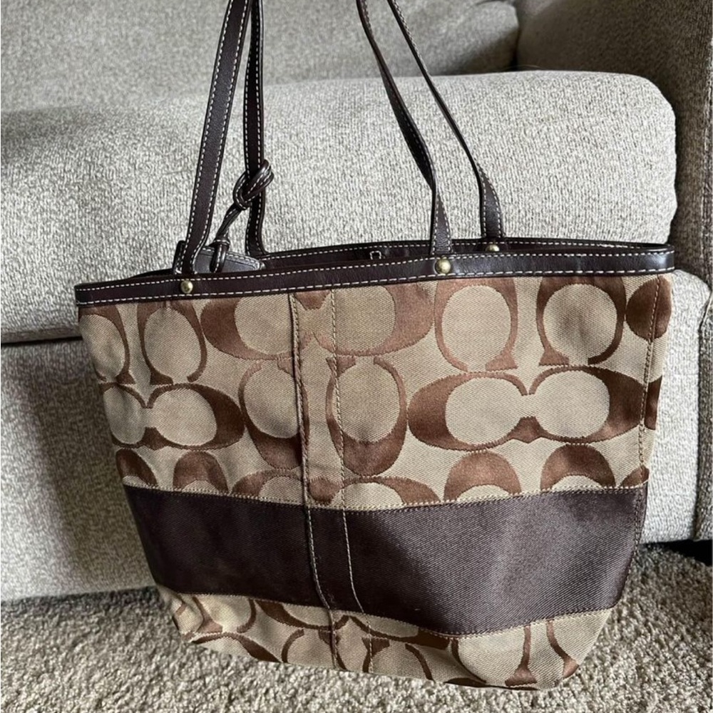 Coach Brown and Tan Signature Tote